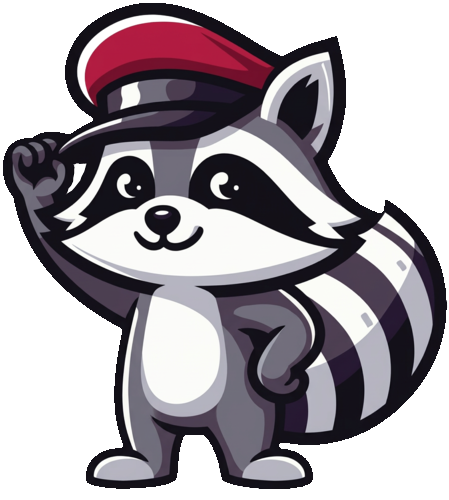 G Green raccoon mascot tipping his cap